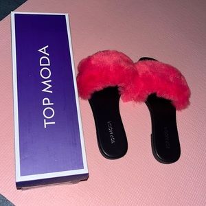 Hot pink furry sandals